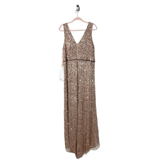NWT Mac Duggal V-Neck High Slit Sequined Wrap Gown 16 Copper #8058 - Picture 4 of 11